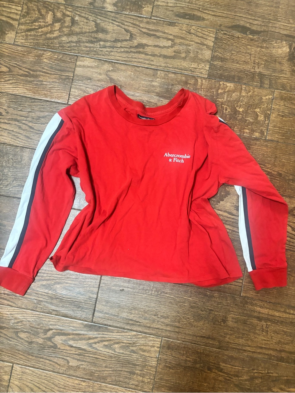 Abercrombie & Fitch women Red Long-Sleeve Tee with Sleeve Stripe